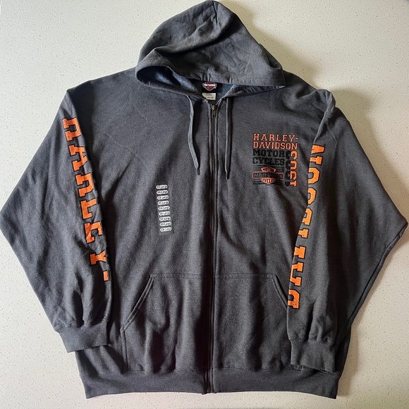 Harley Davidson Full Zip Dark Grey Orange Hoodie Jacket Logo Back Motorcycle - Picture 1 of 8